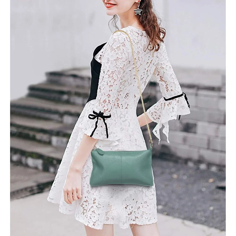 RFID Blocking Mint Chain Wristlet Purse Women Small Clutch Zipper Pockets - Picture 2 of 7